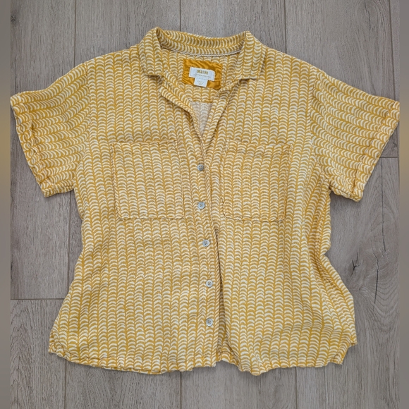 ANTHROPOLOGIE MAEVE CLASSIC SURF SHIRT YELLOW MOTIF FLY AWAY BACK  - Picture 3 of 8